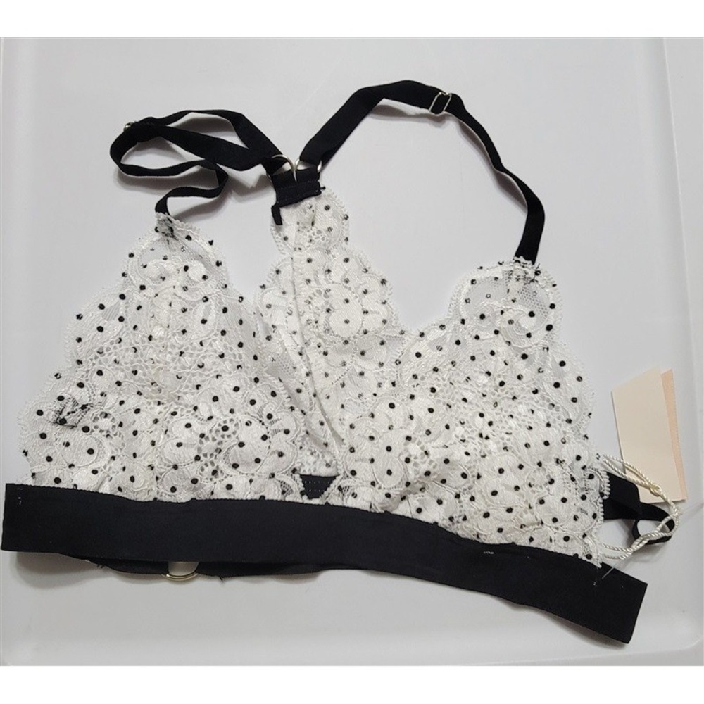 NWT HAH Intimates XS SistHAH Bralittle Racerback Bralette Black Polka Dot 120245